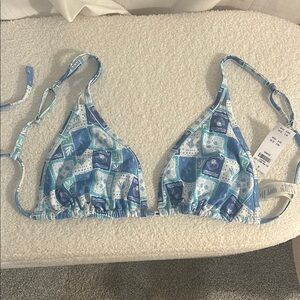 Hollister Blue and White Bikini Top